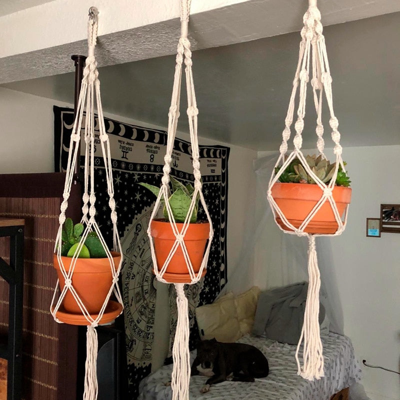 Macrame Handmade Plant Hanger Baskets Flower Pots Holder Balcony Hangi –  Change Yard