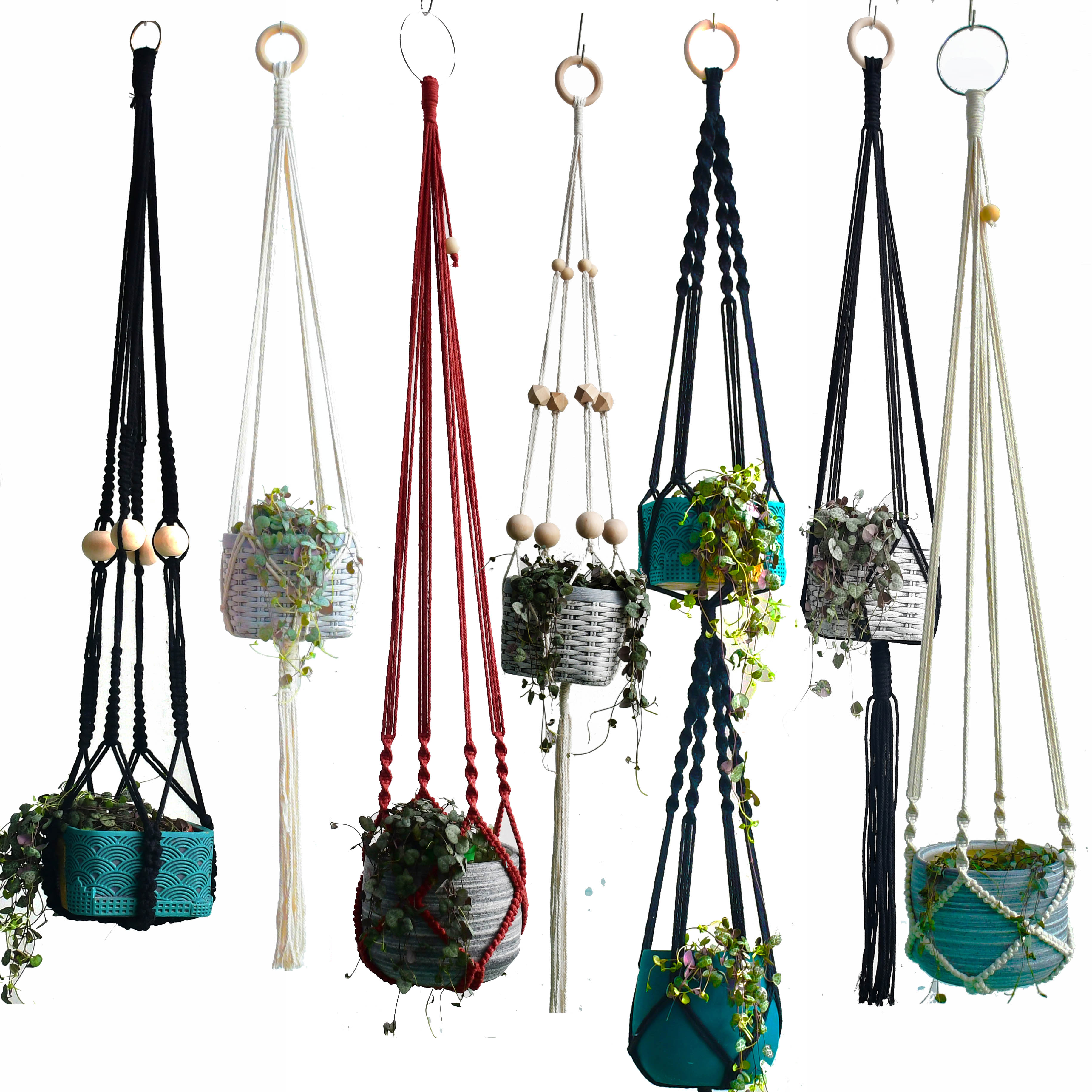 macrame plant hanger outdoor Hot sales hand woven macrame plant hanger plant holder pot tray pot ha –  Change Yard