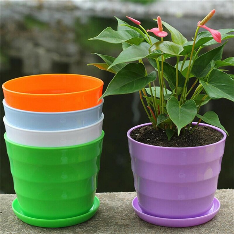 5Pcs Creative Colorful Resin Mini Succulent Flower Pot Gloss Planter Home Garden Decoration with Saucer Tray Plant Pot Cachepot