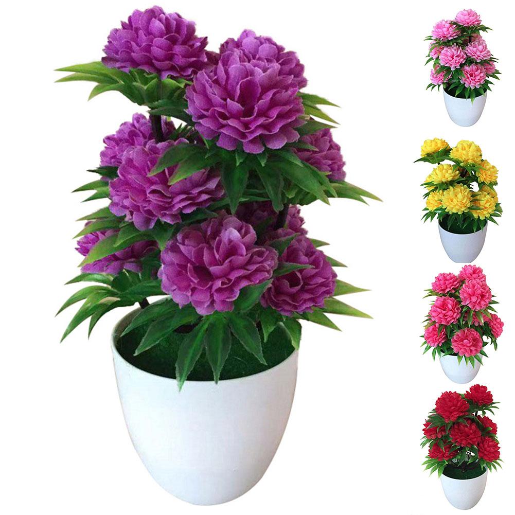 1Pc Artificial Chrysanthemum Bonsai Potted Plant Landscape Home Floral Decor Artificial Flowers Bright Color Fake Plants Potted