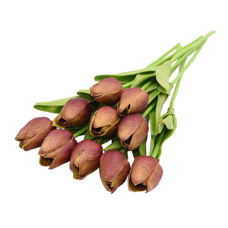 10PCS Tulip Artificial Flower Real Touch Artificial Bouquet PE Fake Flower for Wedding Decoration Flowers Home Garden Decor