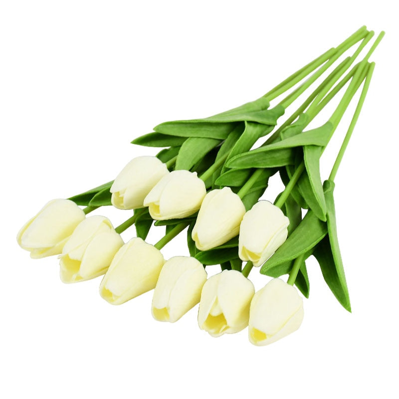 10PCS Tulip Artificial Flower Real Touch Artificial Bouquet PE Fake Flower for Wedding Decoration Flowers Home Garden Decor