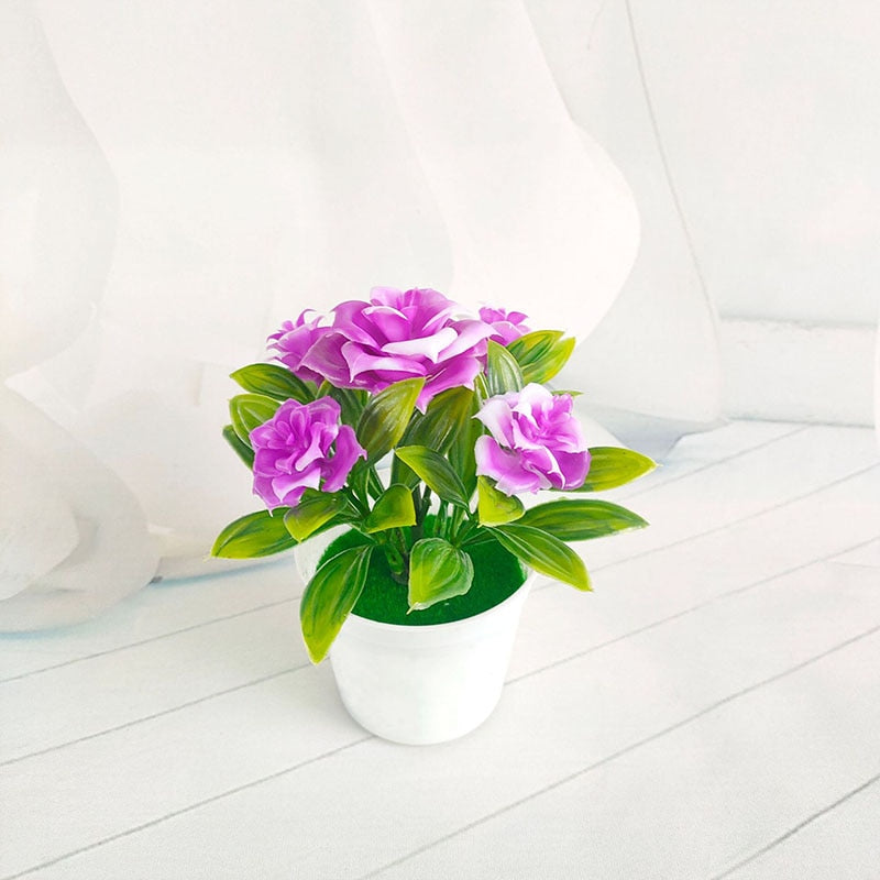 Artificial Rose Flower Bonsai Fake Plants Plastic Potted Plant Home Desktop Simulated Decor Living Room Ornament Fake Tree