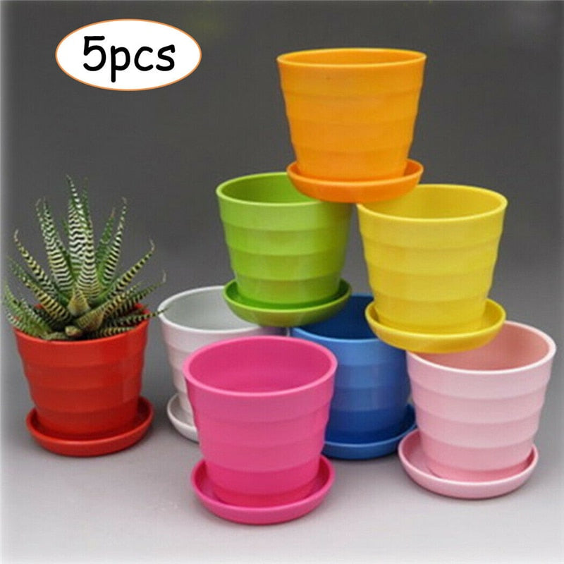 5Pcs Creative Colorful Resin Mini Succulent Flower Pot Gloss Planter Home Garden Decoration with Saucer Tray Plant Pot Cachepot