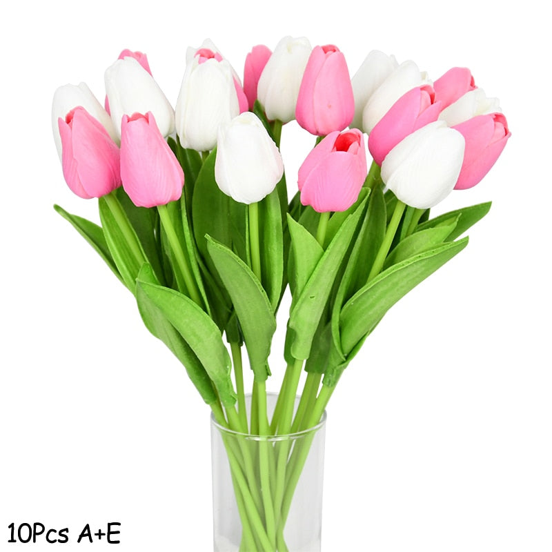 10PCS Tulip Artificial Flower Real Touch Artificial Bouquet PE Fake Flower for Wedding Decoration Flowers Home Garden Decor