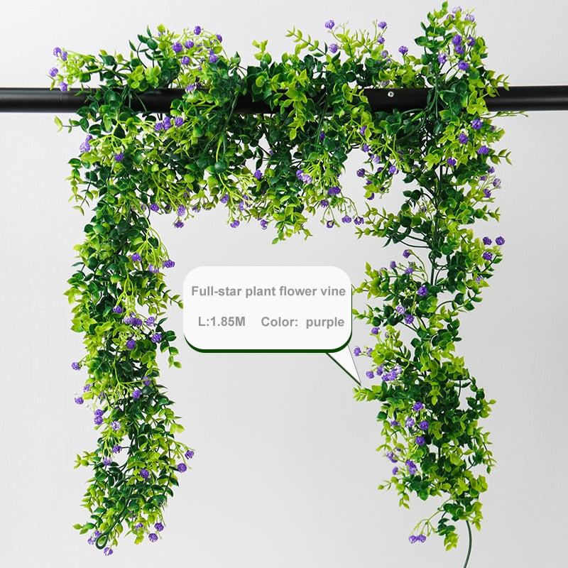 Artificial flowers Plants Green Lvy Leaves Hanging flower Rose Vine  Home Wedding Garden Decoration DIY Hanging Wall Silk Flower