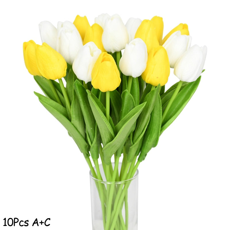 10PCS Tulip Artificial Flower Real Touch Artificial Bouquet PE Fake Flower for Wedding Decoration Flowers Home Garden Decor