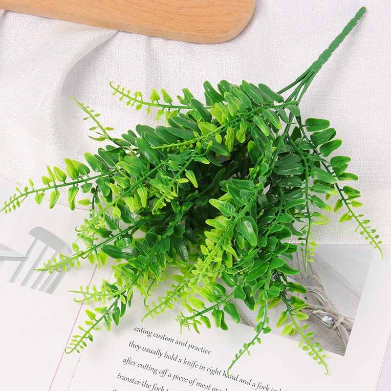 Artificial Flowers Plants Long Stem Plastic Persian Eucalyptus Leaf Fish Herb Home Office Table Centerpieces Garden Decoration