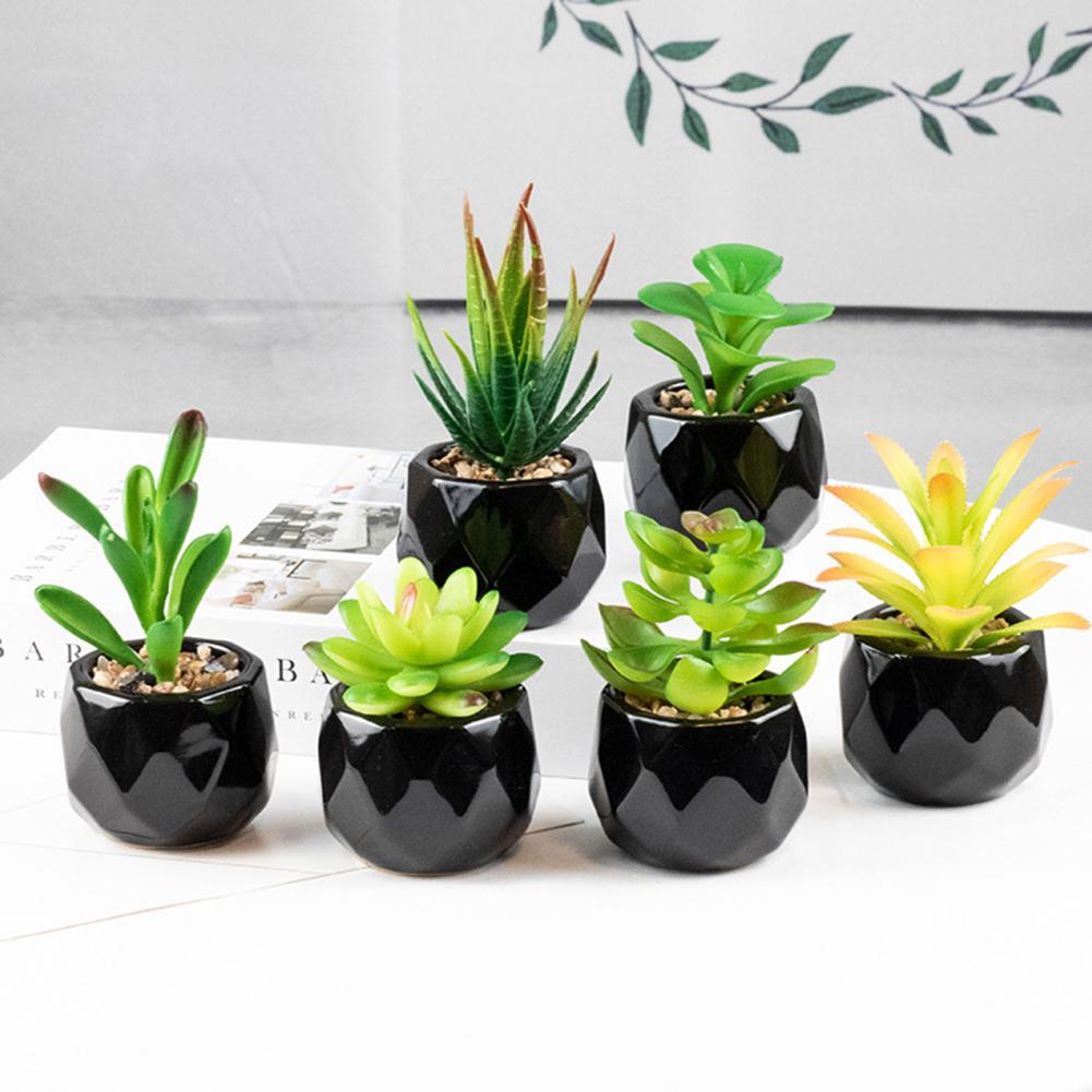 2022 NEW black ceramics Potted Artificial Green succulent plants Bonsai set fake Flower with vase Home Balcony Decoration