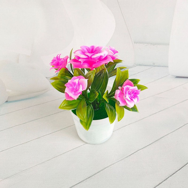 Artificial Rose Flower Bonsai Fake Plants Plastic Potted Plant Home Desktop Simulated Decor Living Room Ornament Fake Tree