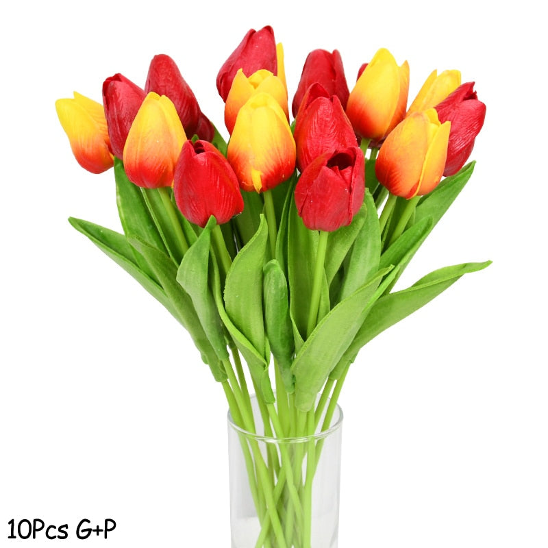 10PCS Tulip Artificial Flower Real Touch Artificial Bouquet PE Fake Flower for Wedding Decoration Flowers Home Garden Decor