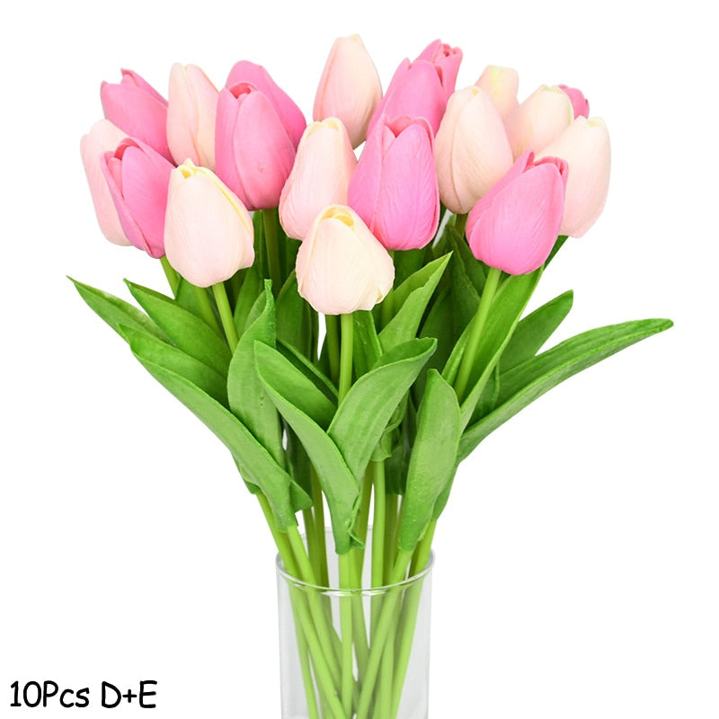 10PCS Tulip Artificial Flower Real Touch Artificial Bouquet PE Fake Flower for Wedding Decoration Flowers Home Garden Decor