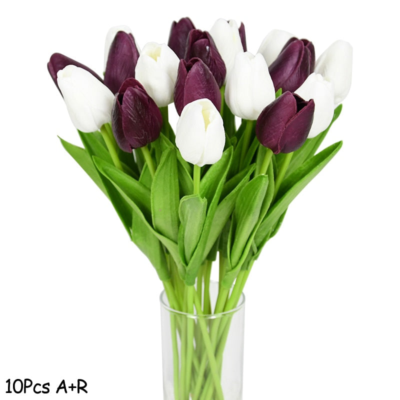 10PCS Tulip Artificial Flower Real Touch Artificial Bouquet PE Fake Flower for Wedding Decoration Flowers Home Garden Decor