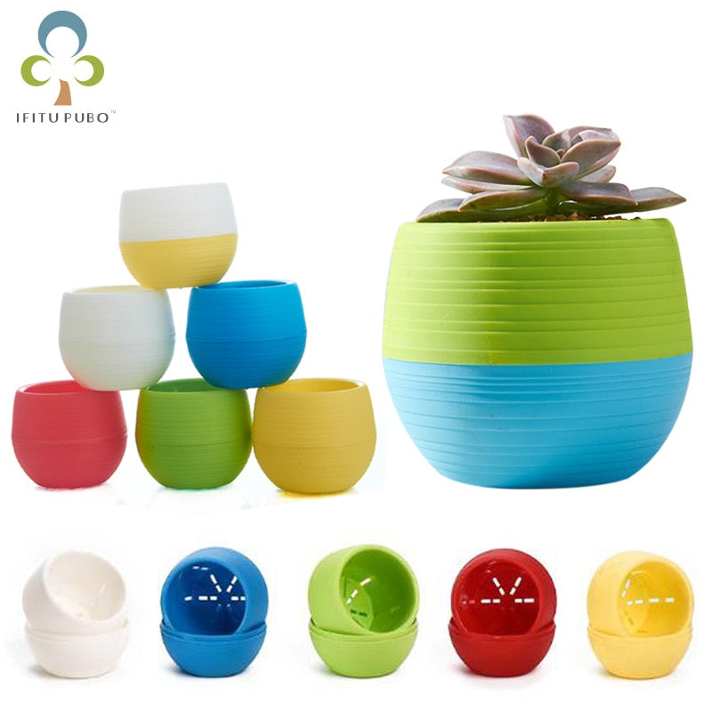 Mini Size 7*7cm Colorful Plastic Flower Planter Pots Home Office Desktop Garden Decor GYH