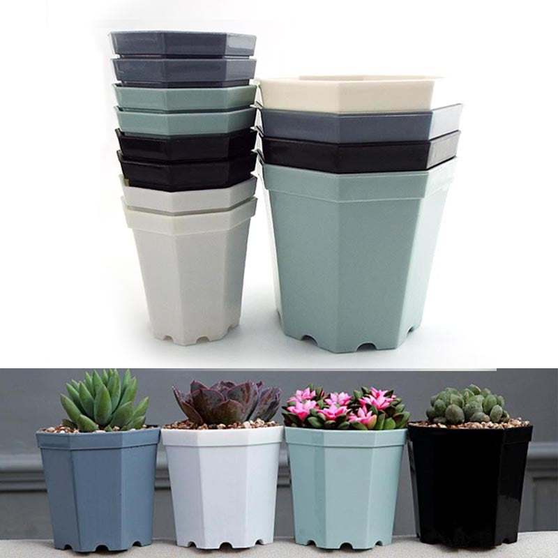 4pcs/Lot Plastic Octagon Flower Pot Modern Home Decorative Pots Office Desk Succulent Planter Garden Bonsai Pot