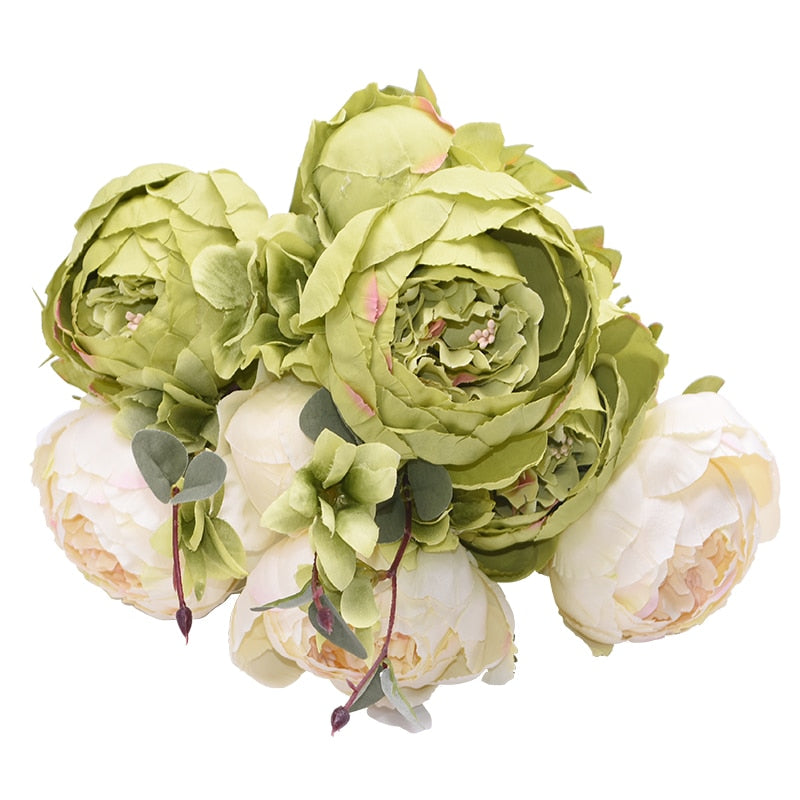 1Bunch European Artificial Peony Flowers Silk Fake Flowers Wedding Party Home Decoration Flower Bouquet Wreath DIY Scrapbooking