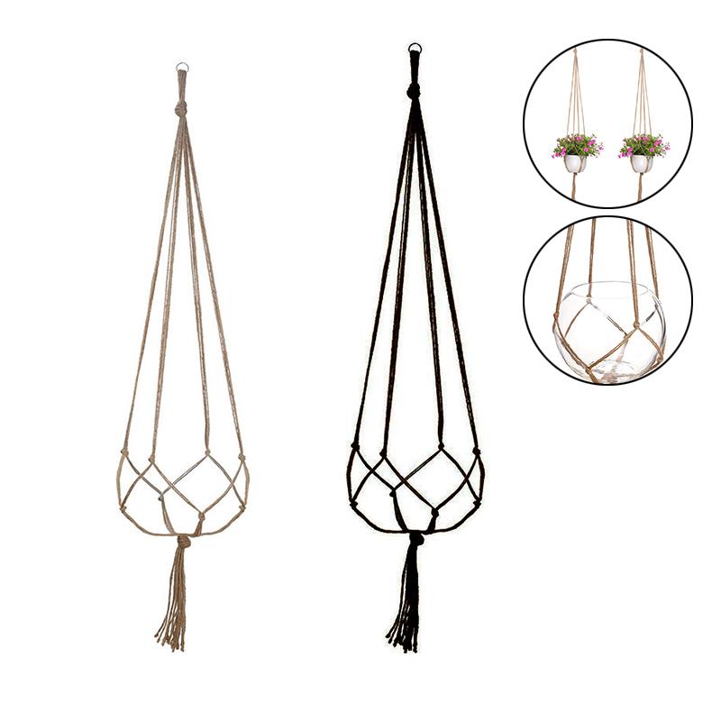 Hanging Basket Manual Flower Pot Net Bag Braided Home Vintage Decor Plant Sling Knotted Rope Garden Plant Hanger Pot Tray