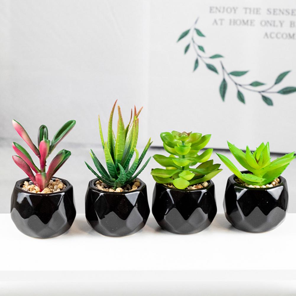 2022 NEW black ceramics Potted Artificial Green succulent plants Bonsai set fake Flower with vase Home Balcony Decoration