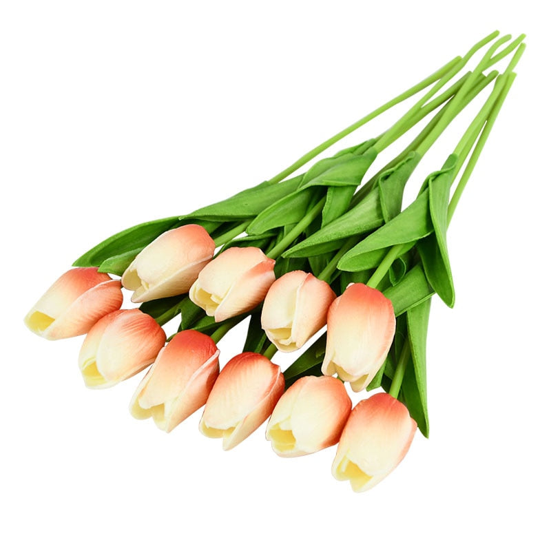 10PCS Tulip Artificial Flower Real Touch Artificial Bouquet PE Fake Flower for Wedding Decoration Flowers Home Garden Decor