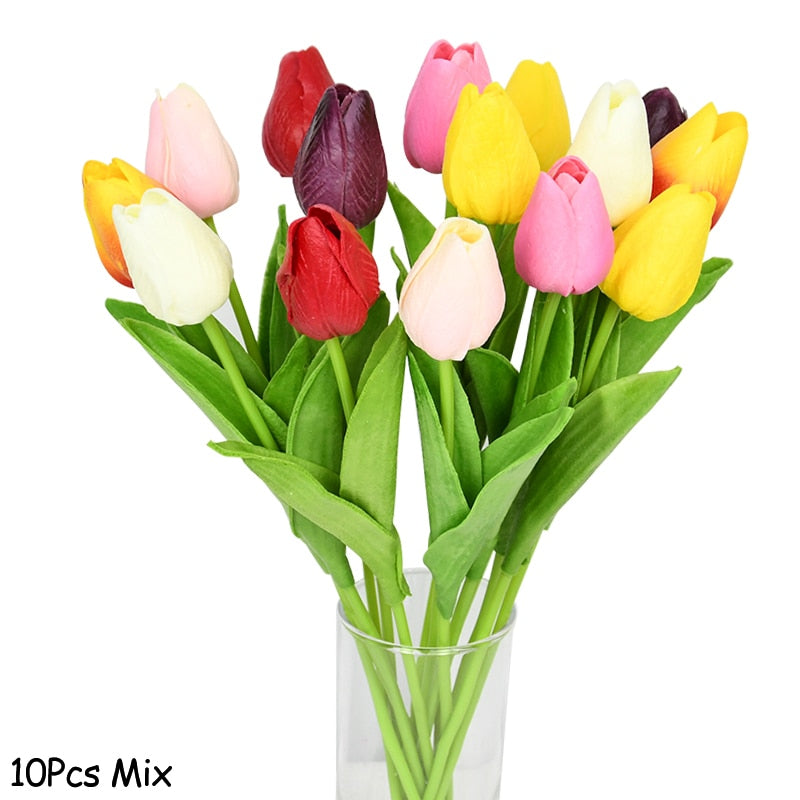 10PCS Tulip Artificial Flower Real Touch Artificial Bouquet PE Fake Flower for Wedding Decoration Flowers Home Garden Decor