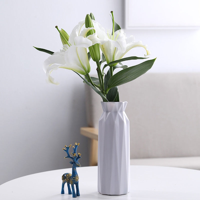 Flower Vase White Imitation Ceramic Flower Pot Decoration Home Plastic Vase Modern Table Decoration Living Room