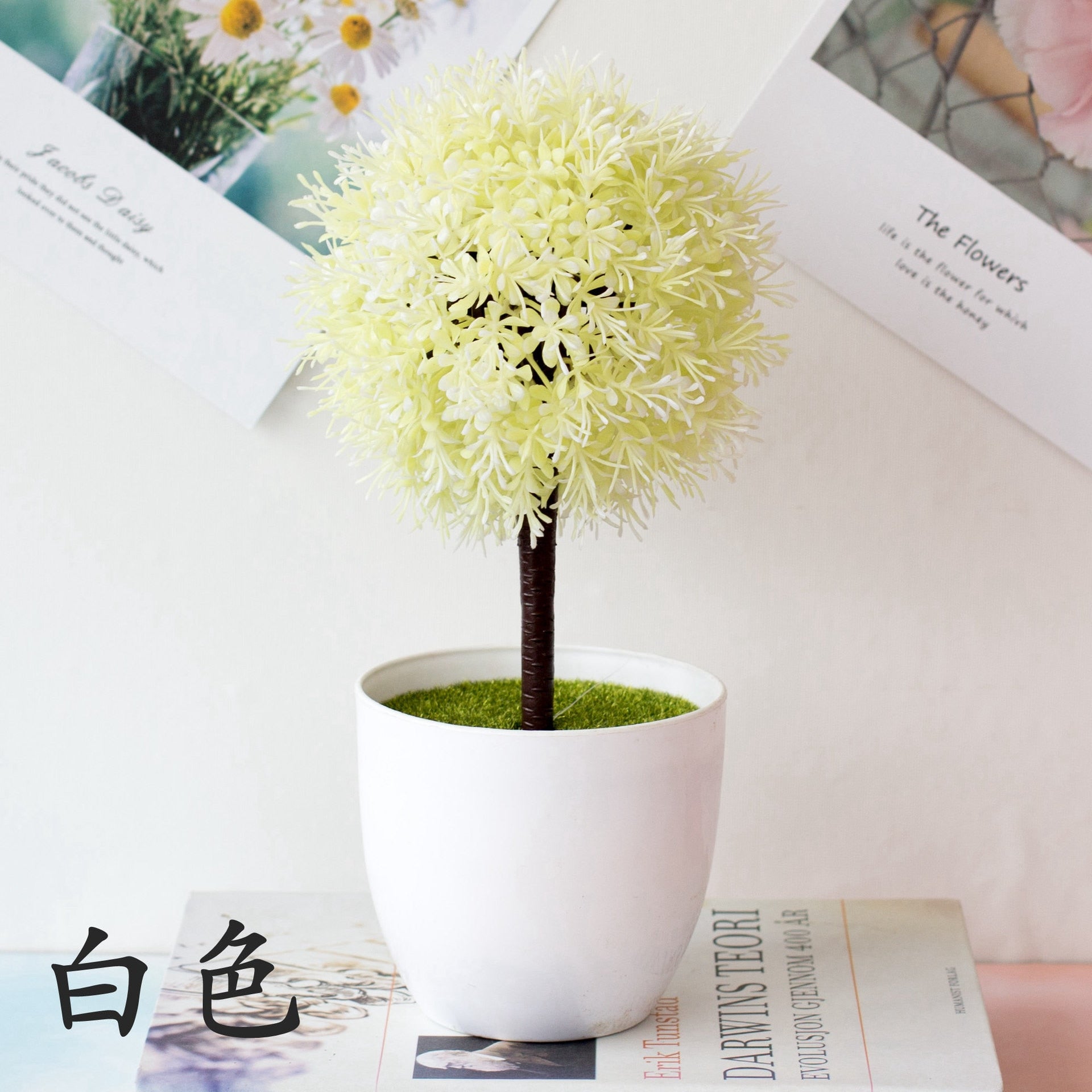 Cherry snowball simulation plant potted grass ball bonsai small tree home decoration flower ornaments creative mini ball