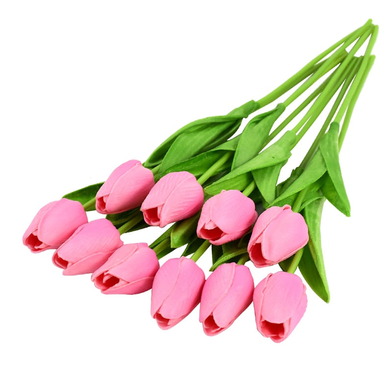 10PCS Tulip Artificial Flower Real Touch Artificial Bouquet PE Fake Flower for Wedding Decoration Flowers Home Garden Decor