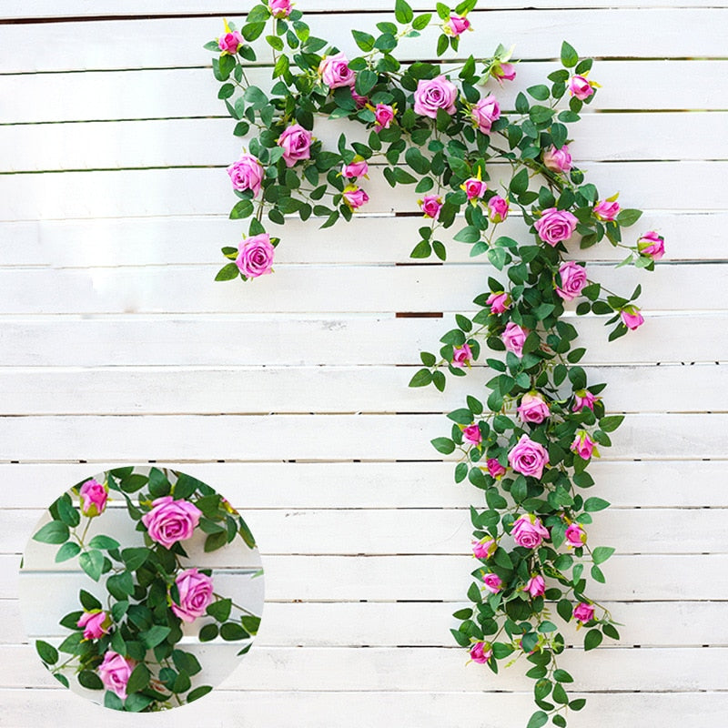 Artificial flowers Plants Green Lvy Leaves Hanging flower Rose Vine  Home Wedding Garden Decoration DIY Hanging Wall Silk Flower