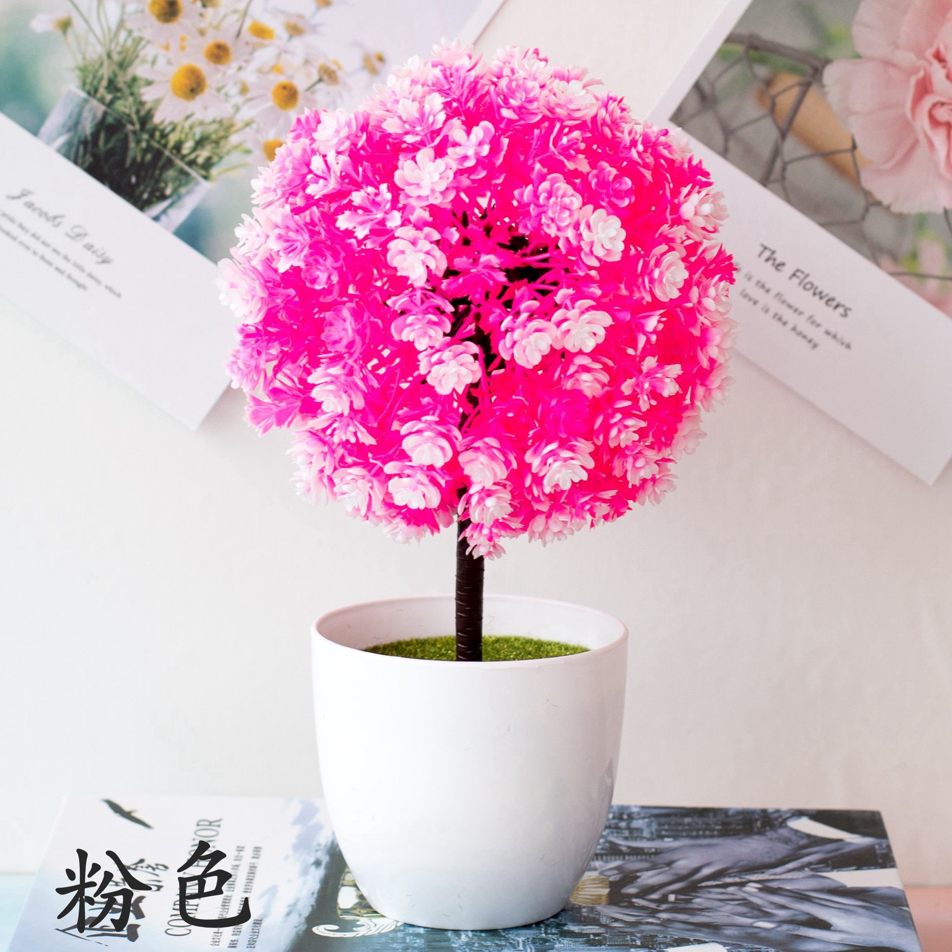 Cherry snowball simulation plant potted grass ball bonsai small tree home decoration flower ornaments creative mini ball