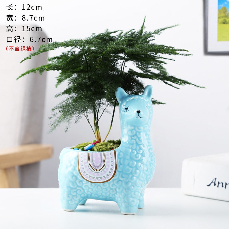 Cartoon Cute Alpaca Succulent Flower Pot Desktop Placed Potted Container Decoration Gift Balcony Plant Ceramic Creative