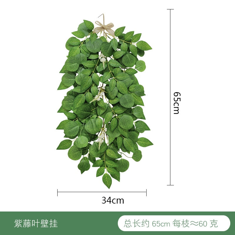 Home Wall Decoration Encryption Green Plant Simulation Willow Leaf Wisteria Strip Pendant Simulation Eucalyptus Pendant