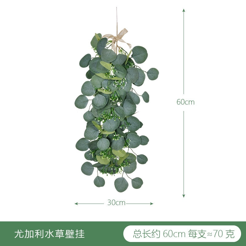 Home Wall Decoration Encryption Green Plant Simulation Willow Leaf Wisteria Strip Pendant Simulation Eucalyptus Pendant