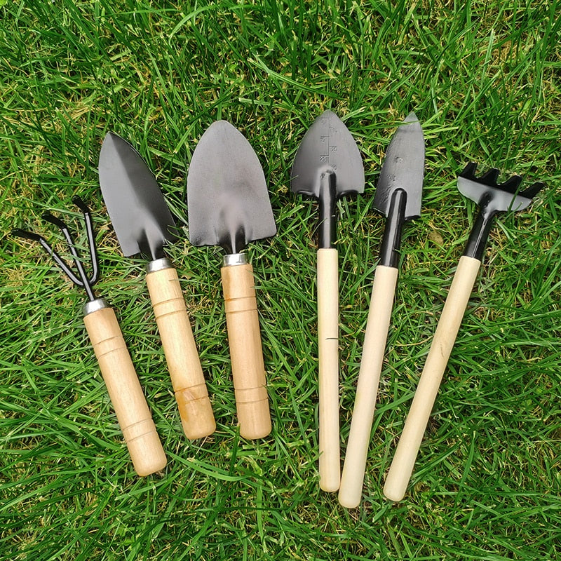 3/6 Pcs Wooden Handle Iron Garden Shovel Rake Spade for Flowers Potted Plant Bonsai Mini Gardening Tools Set Digging Weeding