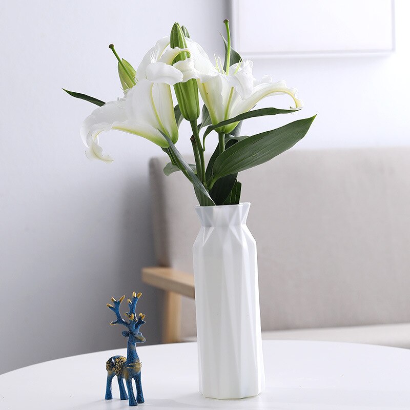 Flower Vase White Imitation Ceramic Flower Pot Decoration Home Plastic Vase Modern Table Decoration Living Room