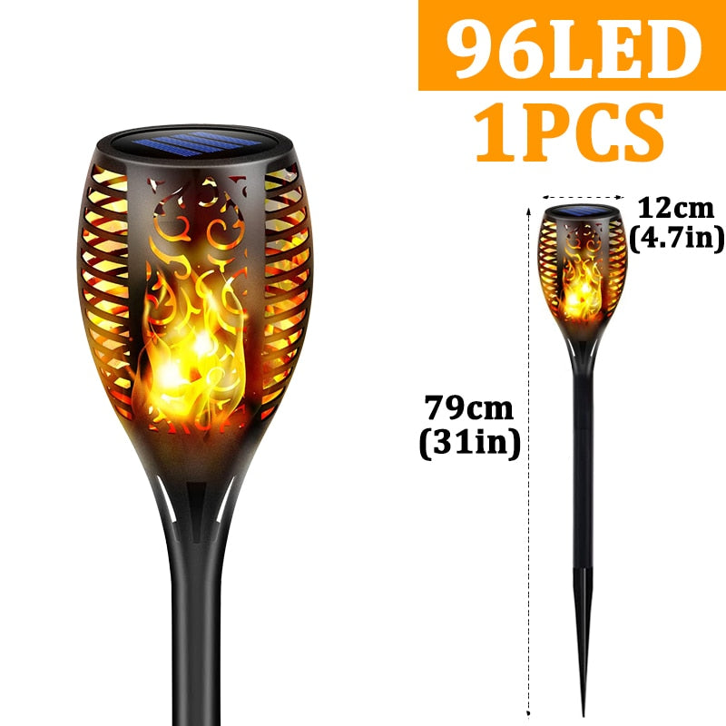 96 LED Outdoor Solar Torch Lights Waterproof Garden Patio Flickering Dancing Flame Lamp