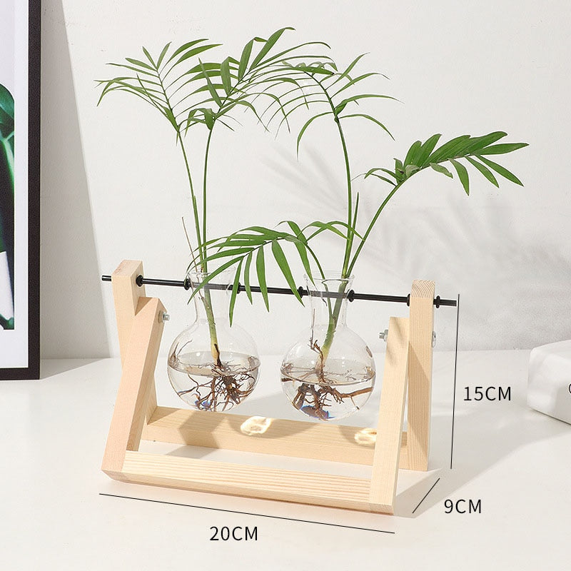 Terrarium Creative Hydroponic Plant Transparent Vase Wooden Frame vase decoratio Glass Tabletop Plant Bonsai Decor flower vase