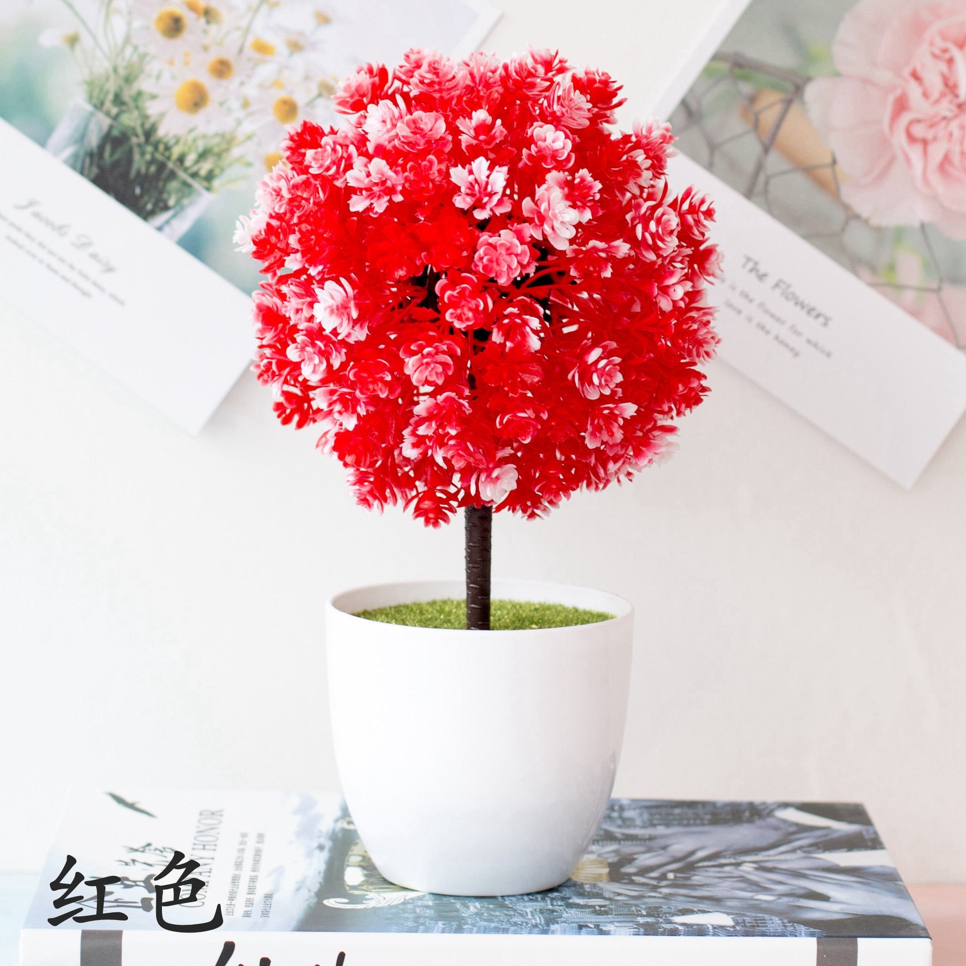 Cherry snowball simulation plant potted grass ball bonsai small tree home decoration flower ornaments creative mini ball