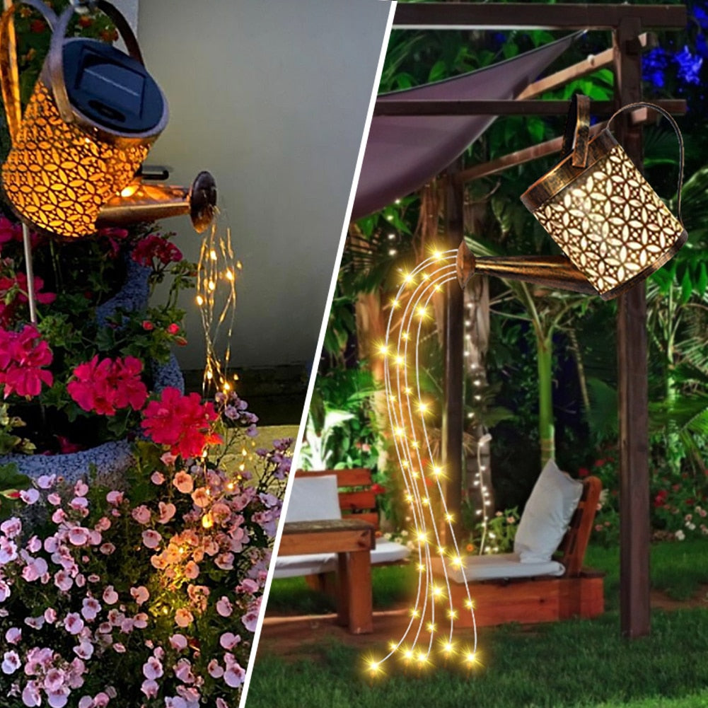 Solar LED Watering Can Light Sprinkles Fairy Waterproof Shower LED Light Lantern for Outdoor Garden Lighting Lawn Landscape Lamp