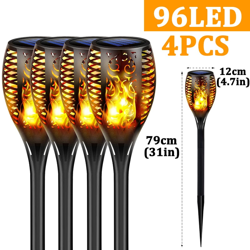 96 LED Outdoor Solar Torch Lights Waterproof Garden Patio Flickering Dancing Flame Lamp