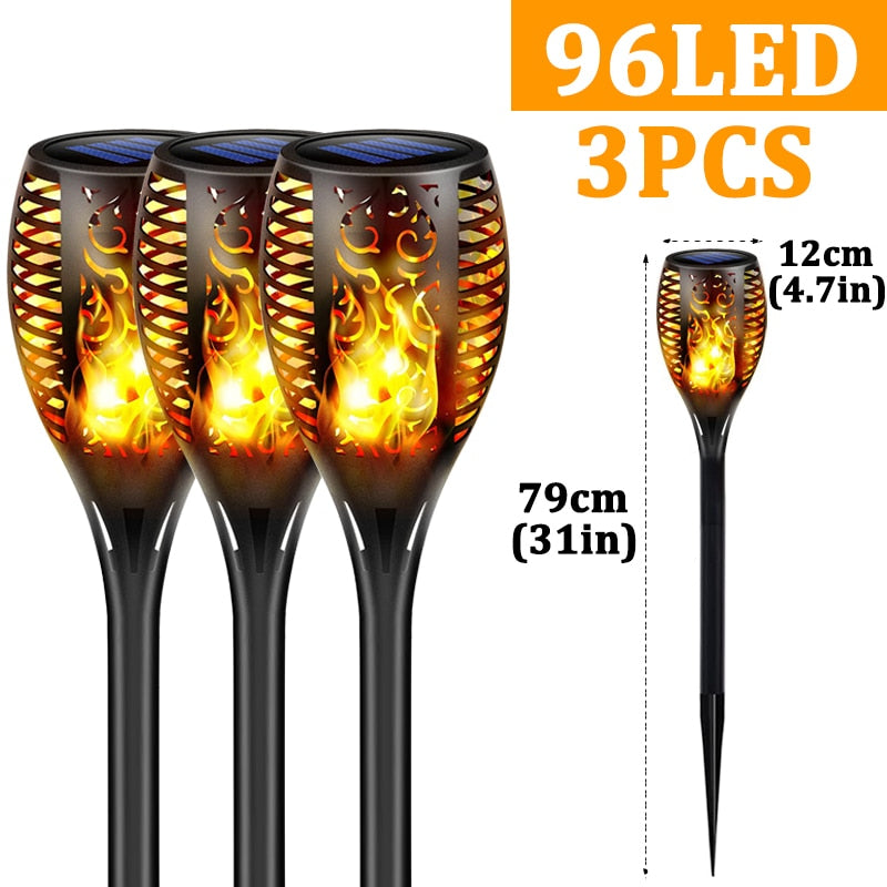 96 LED Outdoor Solar Torch Lights Waterproof Garden Patio Flickering Dancing Flame Lamp