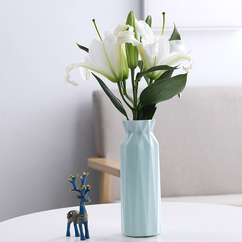 Flower Vase White Imitation Ceramic Flower Pot Decoration Home Plastic Vase Modern Table Decoration Living Room