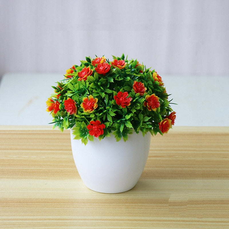 Artificial Flower Potted Desktop Fake Plants Bonsai Plastic Fake Flower Potted Plant Home Garden Deocration Supplies AEL005