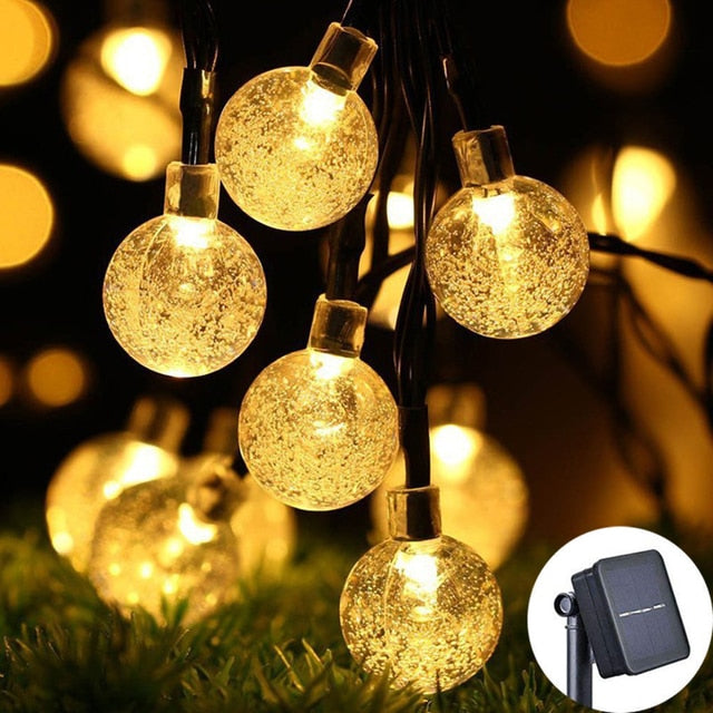 8 Modes Solar Light Crystal ball 5M/7M/12M/ LED String Lights Fairy Lights Garlands For Christmas Party Outdoor Decoration.