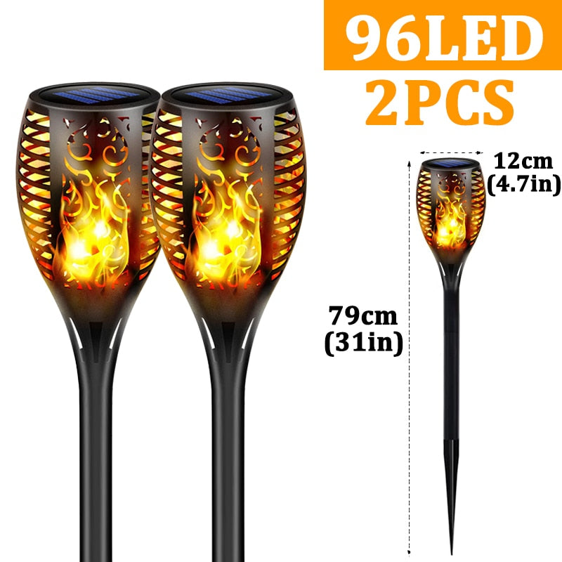 96 LED Outdoor Solar Torch Lights Waterproof Garden Patio Flickering Dancing Flame Lamp