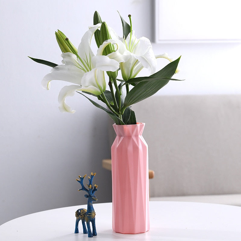 Flower Vase White Imitation Ceramic Flower Pot Decoration Home Plastic Vase Modern Table Decoration Living Room