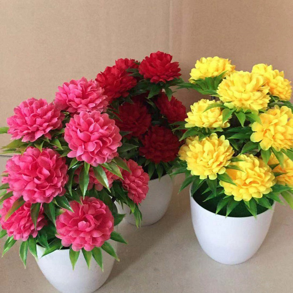 1Pc Artificial Chrysanthemum Bonsai Potted Plant Landscape Home Floral Decor Artificial Flowers Bright Color Fake Plants Potted