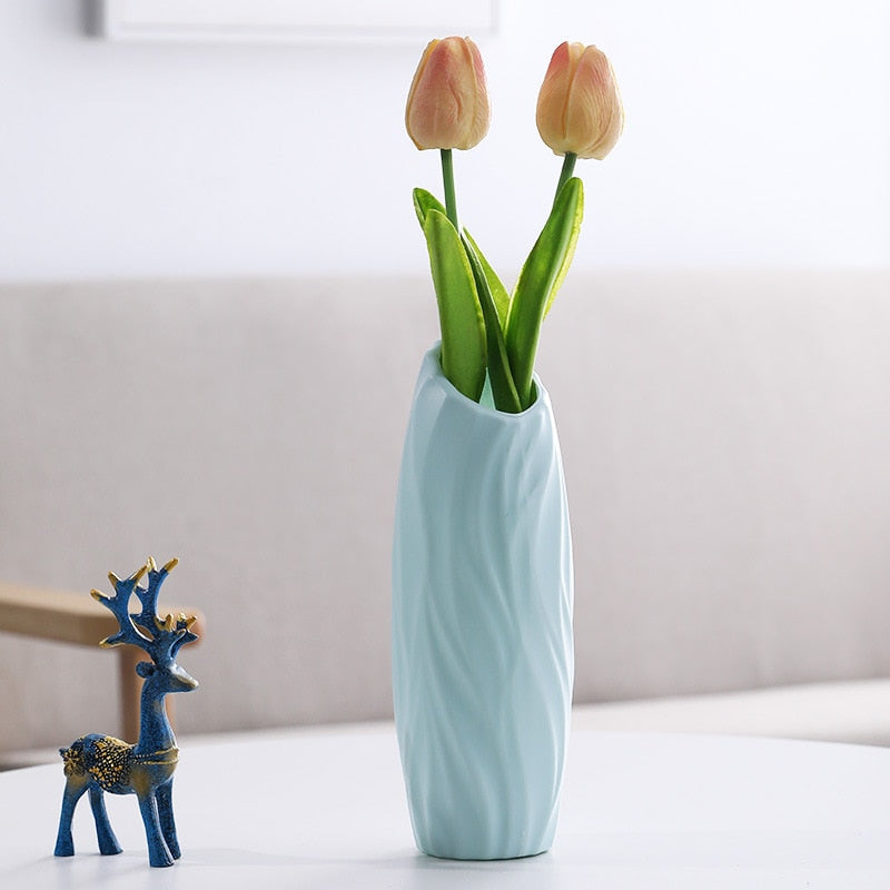 Flower Vase White Imitation Ceramic Flower Pot Decoration Home Plastic Vase Modern Table Decoration Living Room