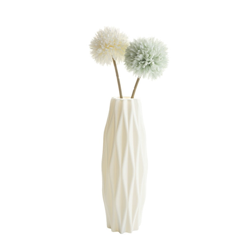 Flower Vase White Imitation Ceramic Flower Pot Decoration Home Plastic Vase Modern Table Decoration Living Room