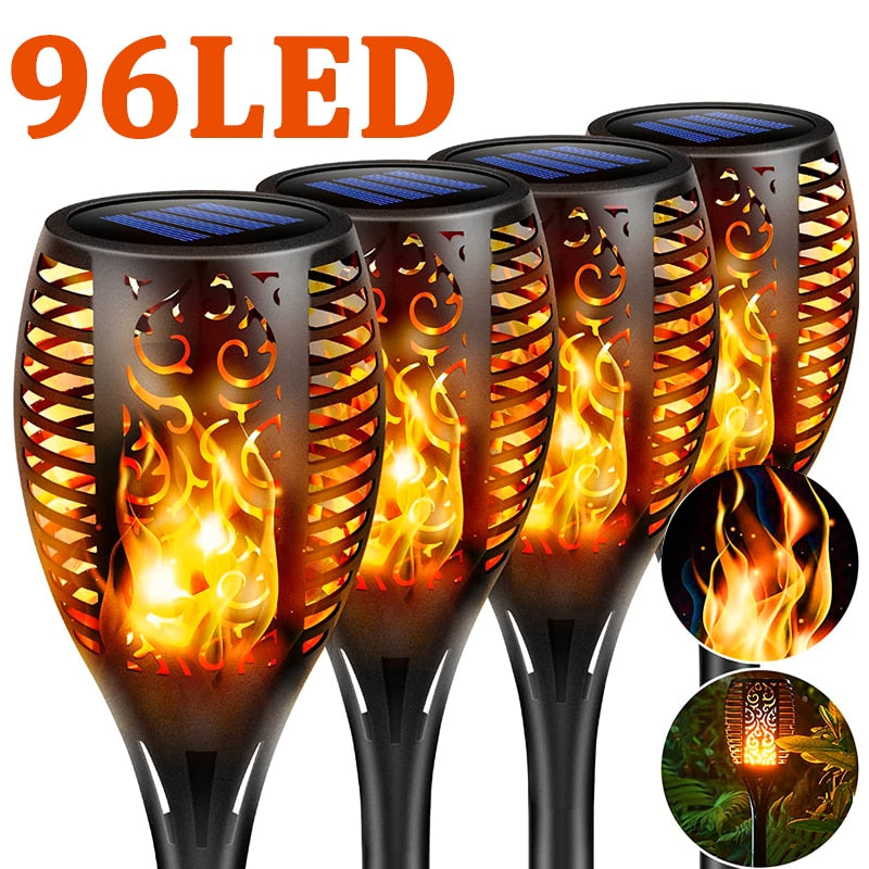 96 LED Outdoor Solar Torch Lights Waterproof Garden Patio Flickering Dancing Flame Lamp