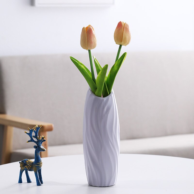 Flower Vase White Imitation Ceramic Flower Pot Decoration Home Plastic Vase Modern Table Decoration Living Room